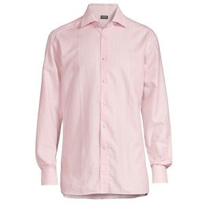 Zegna Pinstripe Cotton-Blend Shirt Pink EU 46/XXL $550